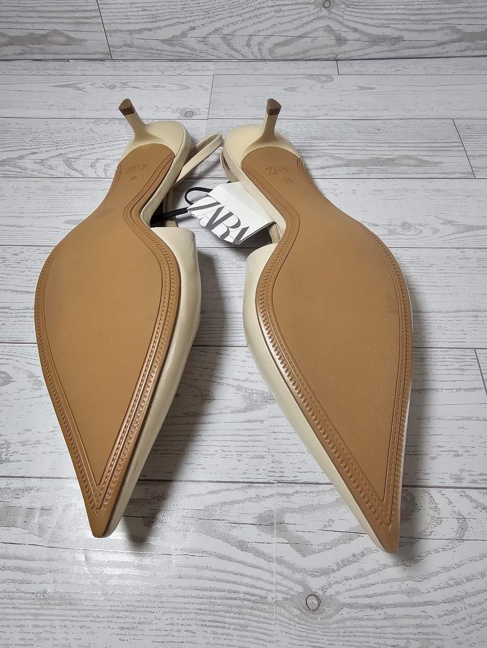 NEW Zara Beige Patent Slingback Kitten Heels Sz 7.5 - Picture 7 of 10